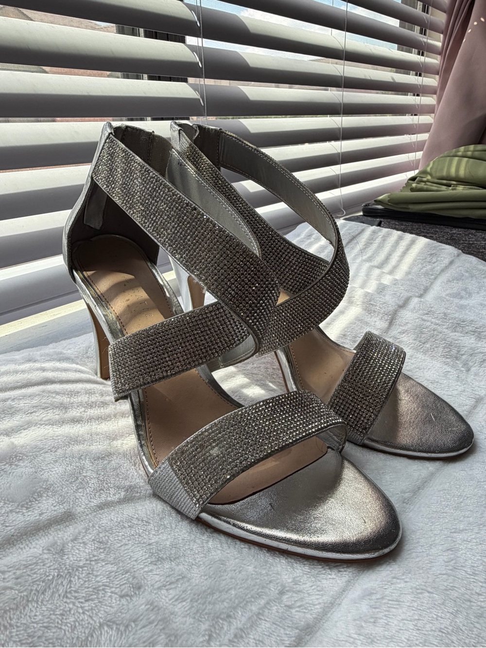 Kelly & Katie Silver Strappy Rhinestone Heels